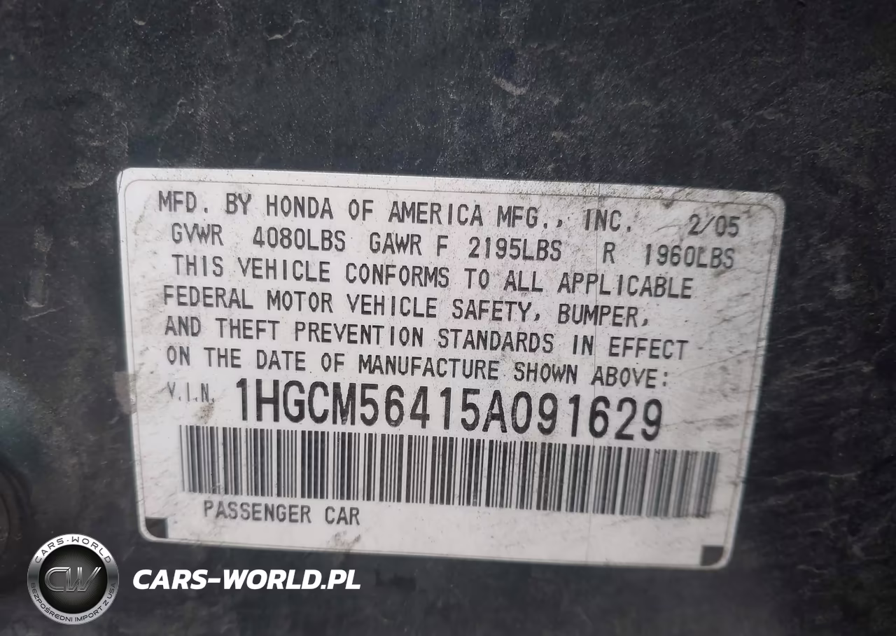 2005 Honda Accord 2.4 Lx VIN:1HGCM56415A091629 - 7