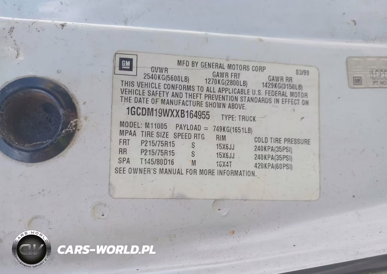 1999 Chevrolet Astro VIN:1GCDM19WXXB164955 - 9