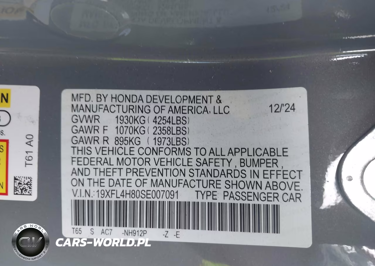 2025 Honda Civic Hybrid Sport VIN:19XFL4H80SE007091 - 9