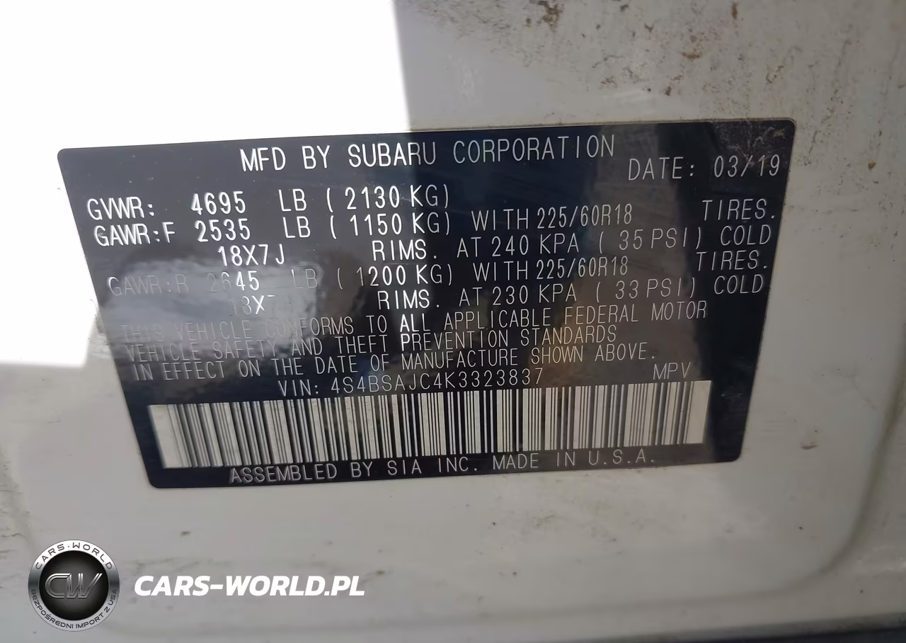 2019 Subaru Outback 2.5I Limited VIN:4S4BSAJC4K3323837 - 9