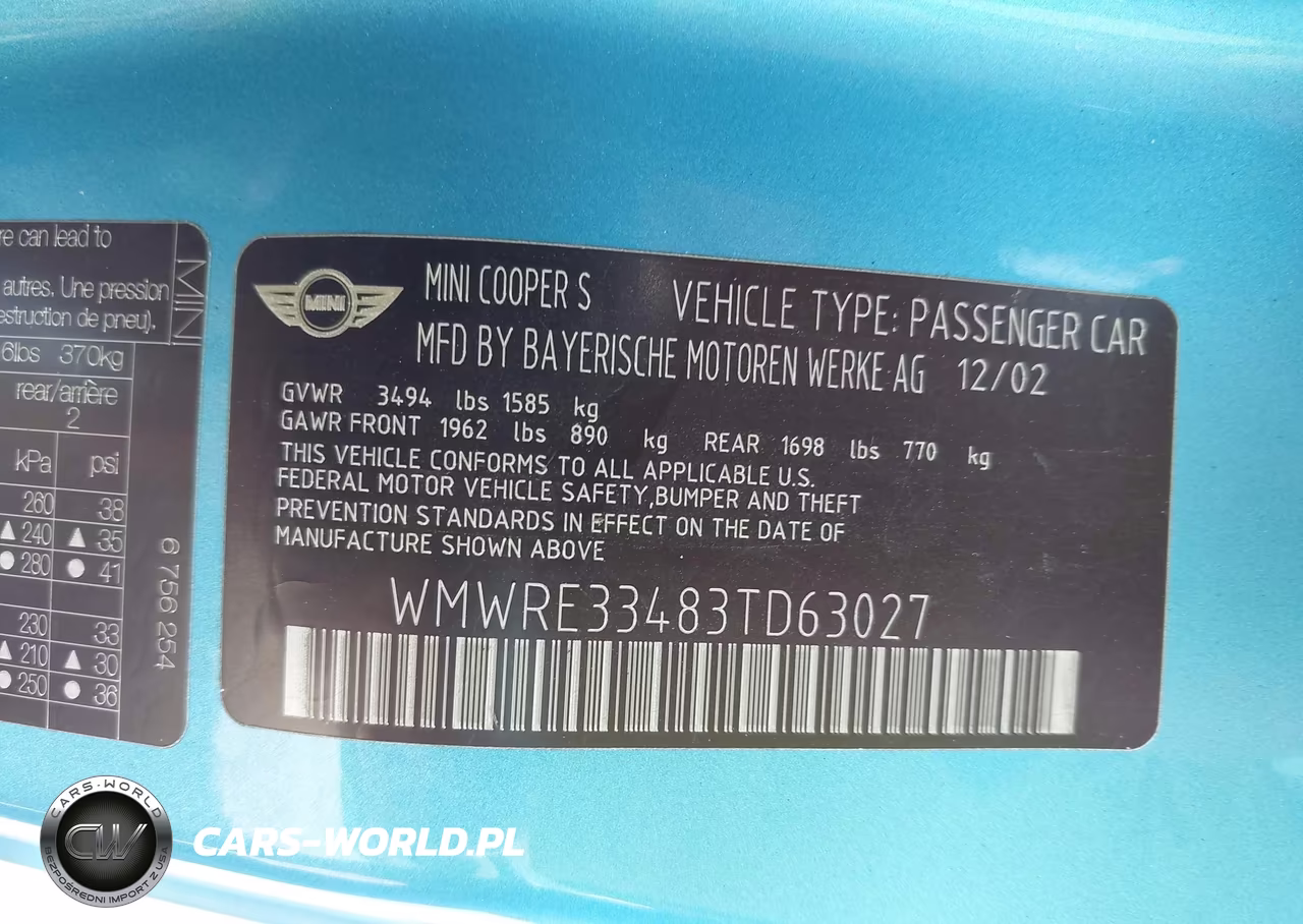2003 Mini Cooper S VIN:WMWRE33483TD63027 - 9