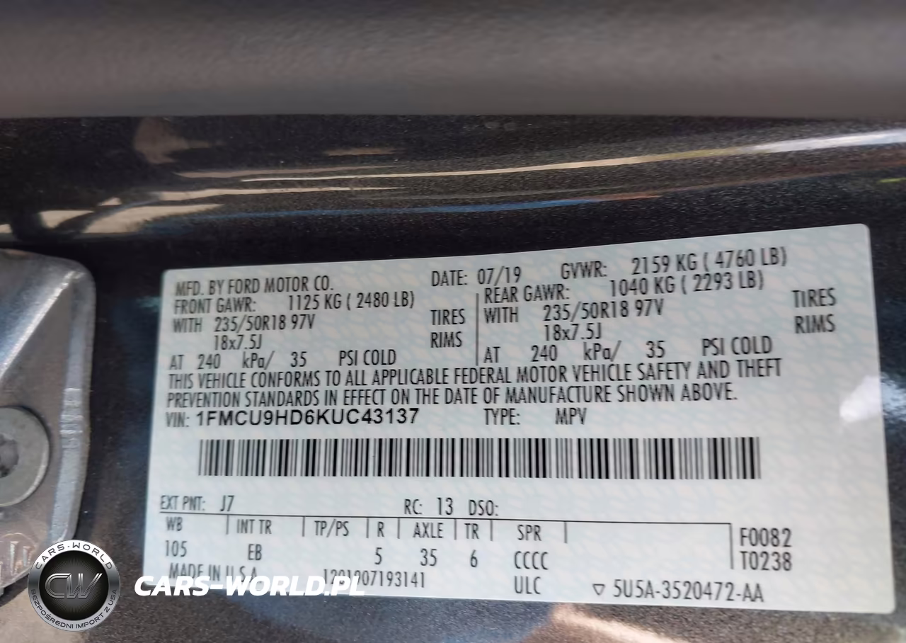 2019 Ford Escape Sel VIN:1FMCU9HD6KUC43137 - 9