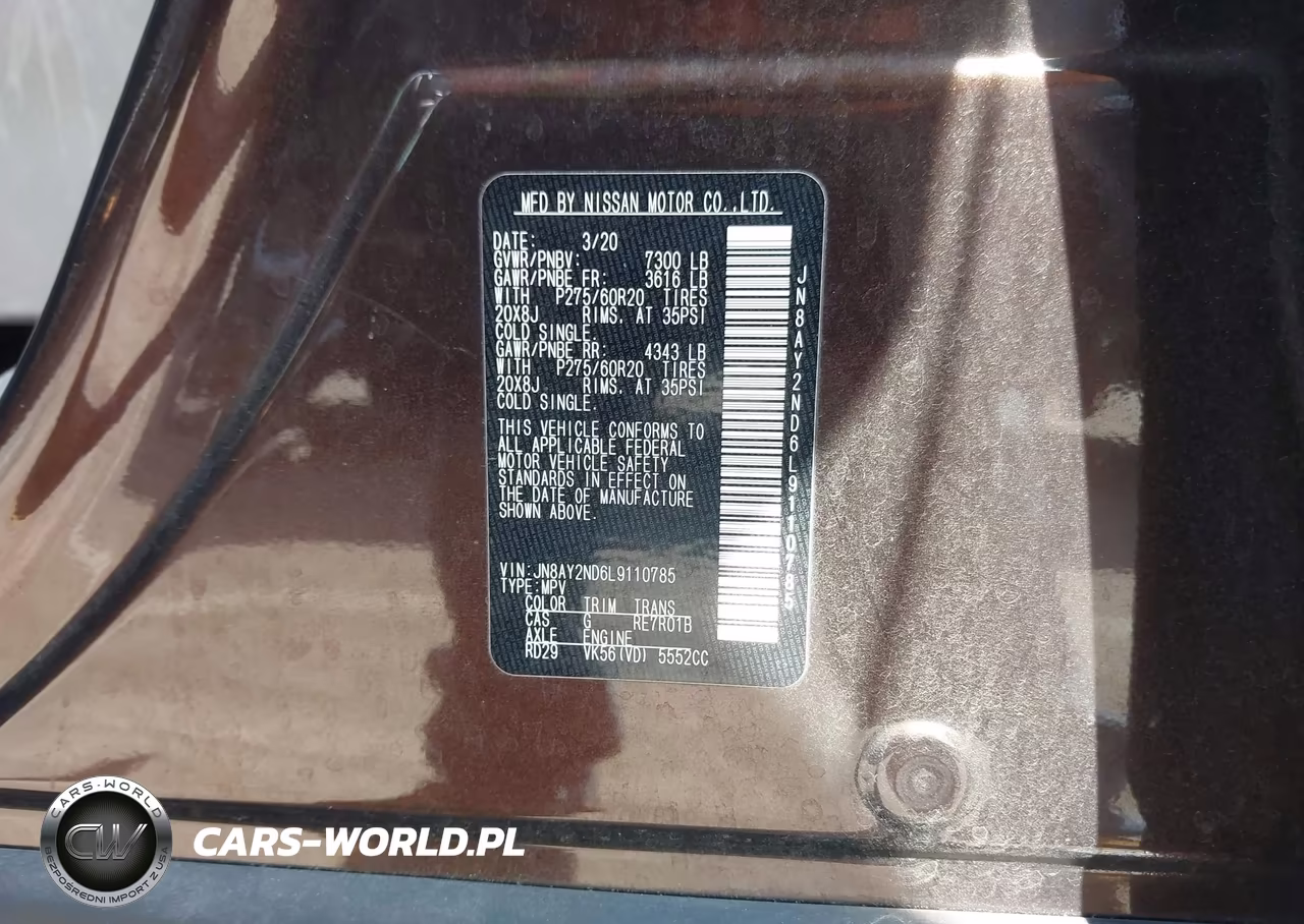 2020 Nissan Armada Sl 2Wd VIN:JN8AY2ND6L9110785 - 9