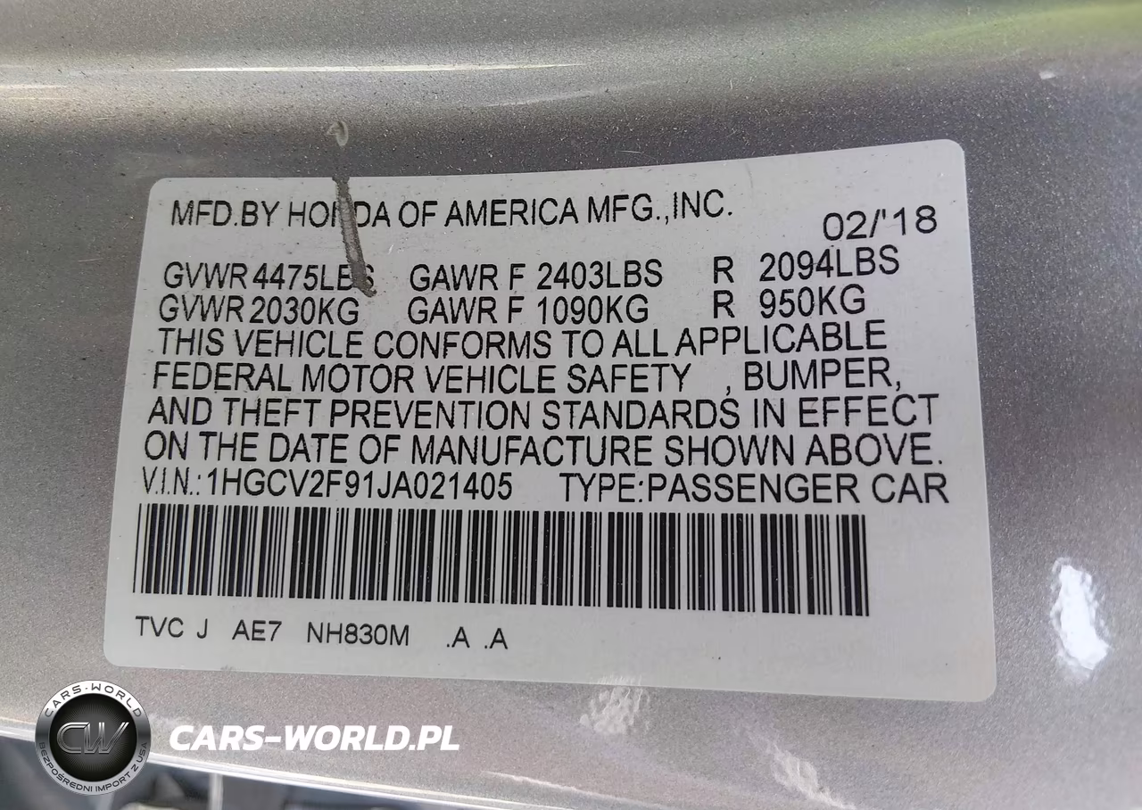 2018 Honda Accord Touring 2.0T VIN:1HGCV2F91JA021405 - 9