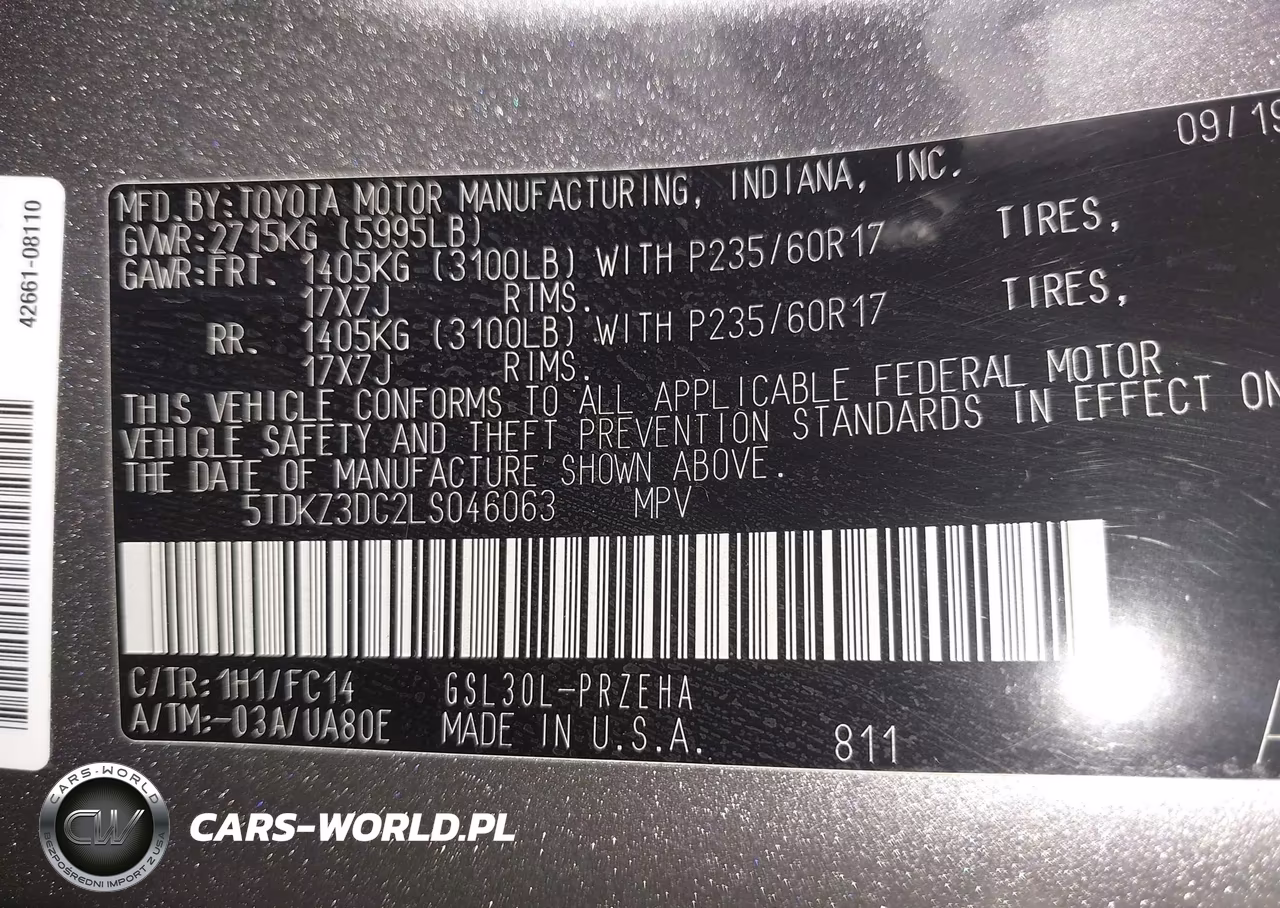 2020 Toyota Sienna Le VIN:5TDKZ3DC2LS046063 - 9