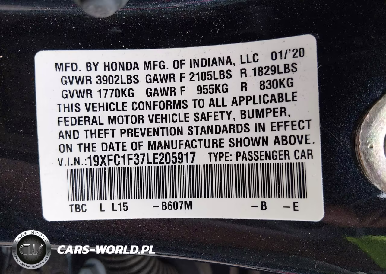 2020 Honda Civic Ex VIN:19XFC1F37LE205917 - 9