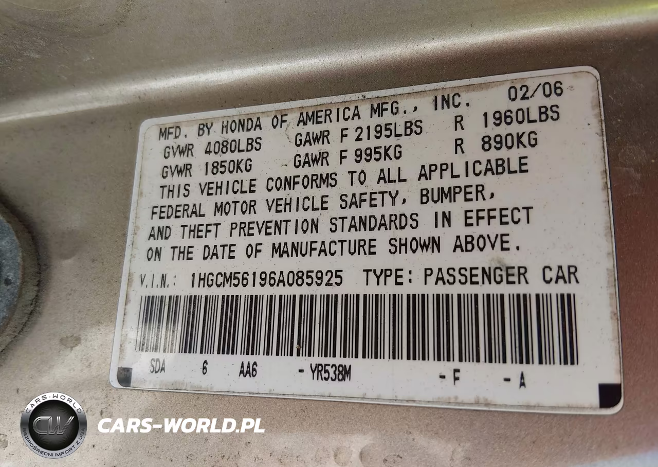 2006 Honda Accord 2.4 Vp VIN:1HGCM56196A085925 - 9