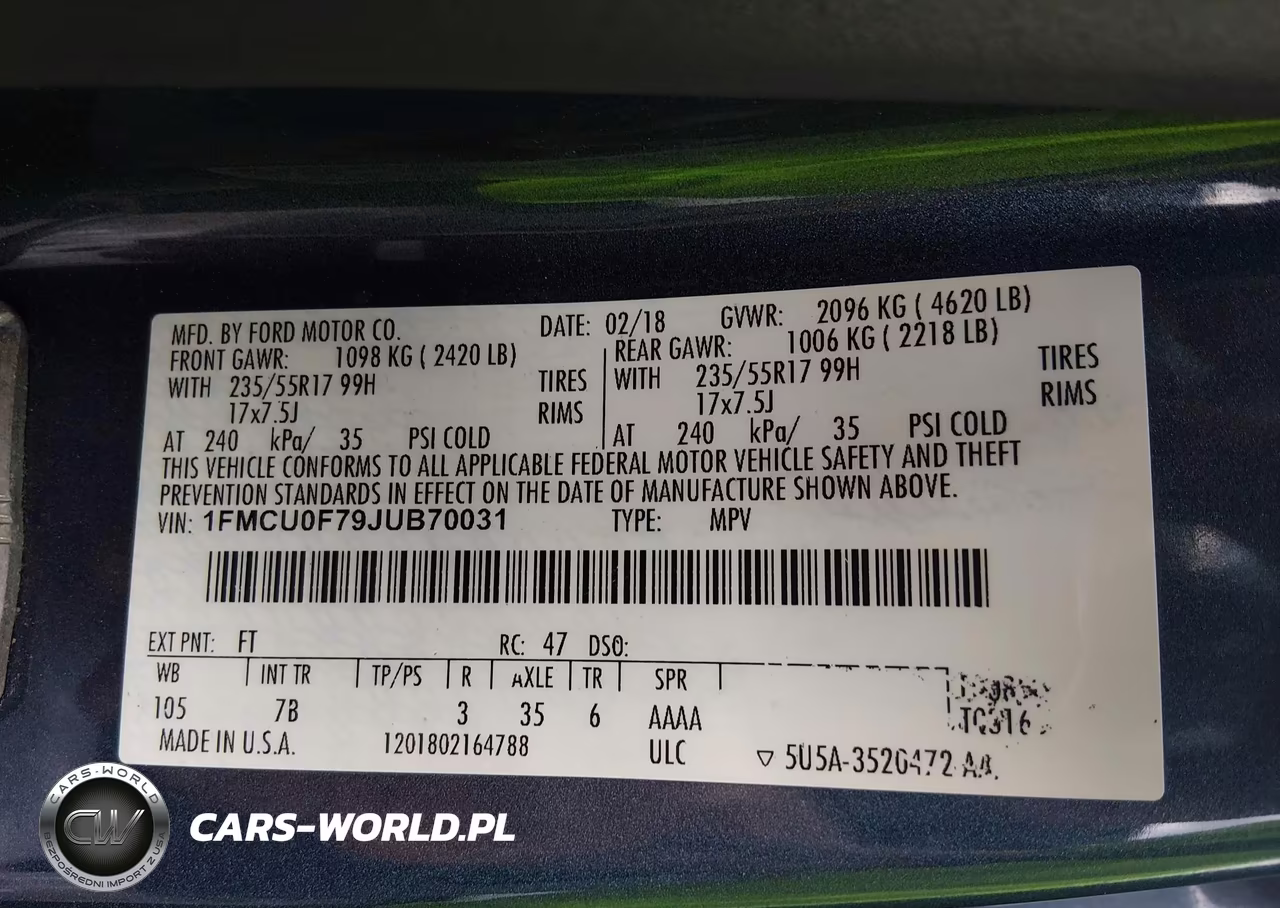 2018 Ford Escape S VIN:1FMCU0F79JUB70031 - 9