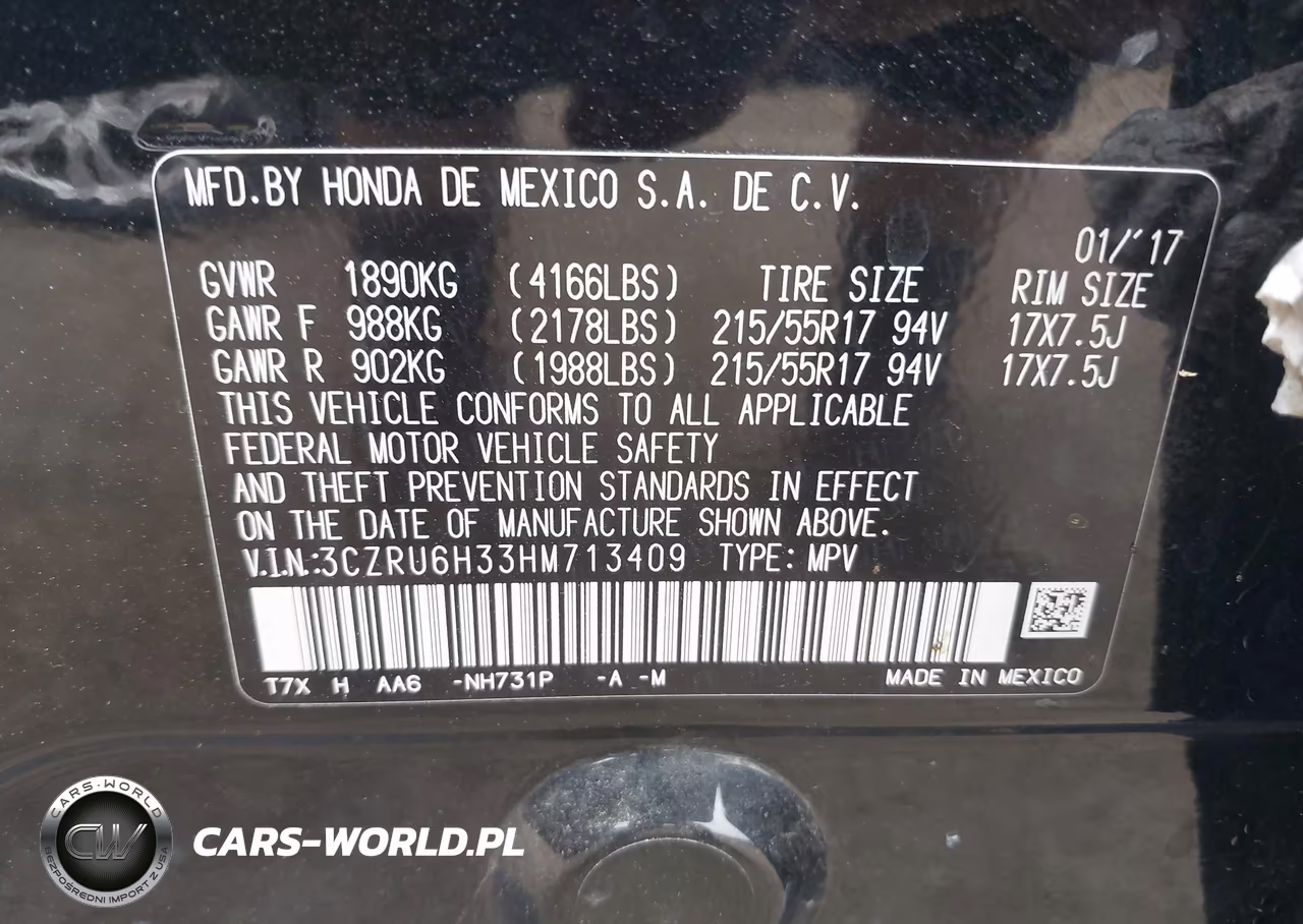 2017 Honda Hr-V Lx VIN:3CZRU6H33HM713409 - 9