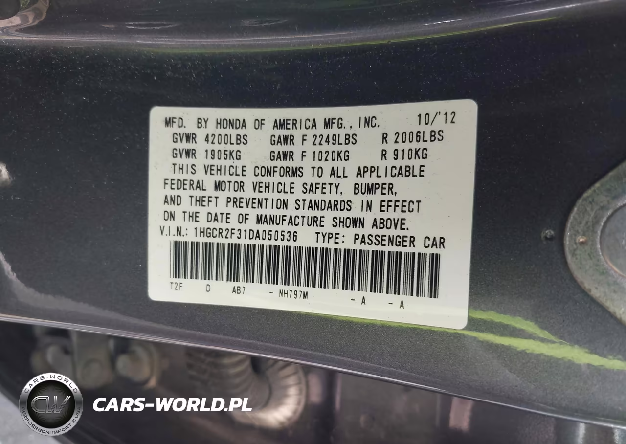 2013 Honda Accord Lx VIN:1HGCR2F31DA050536 - 9