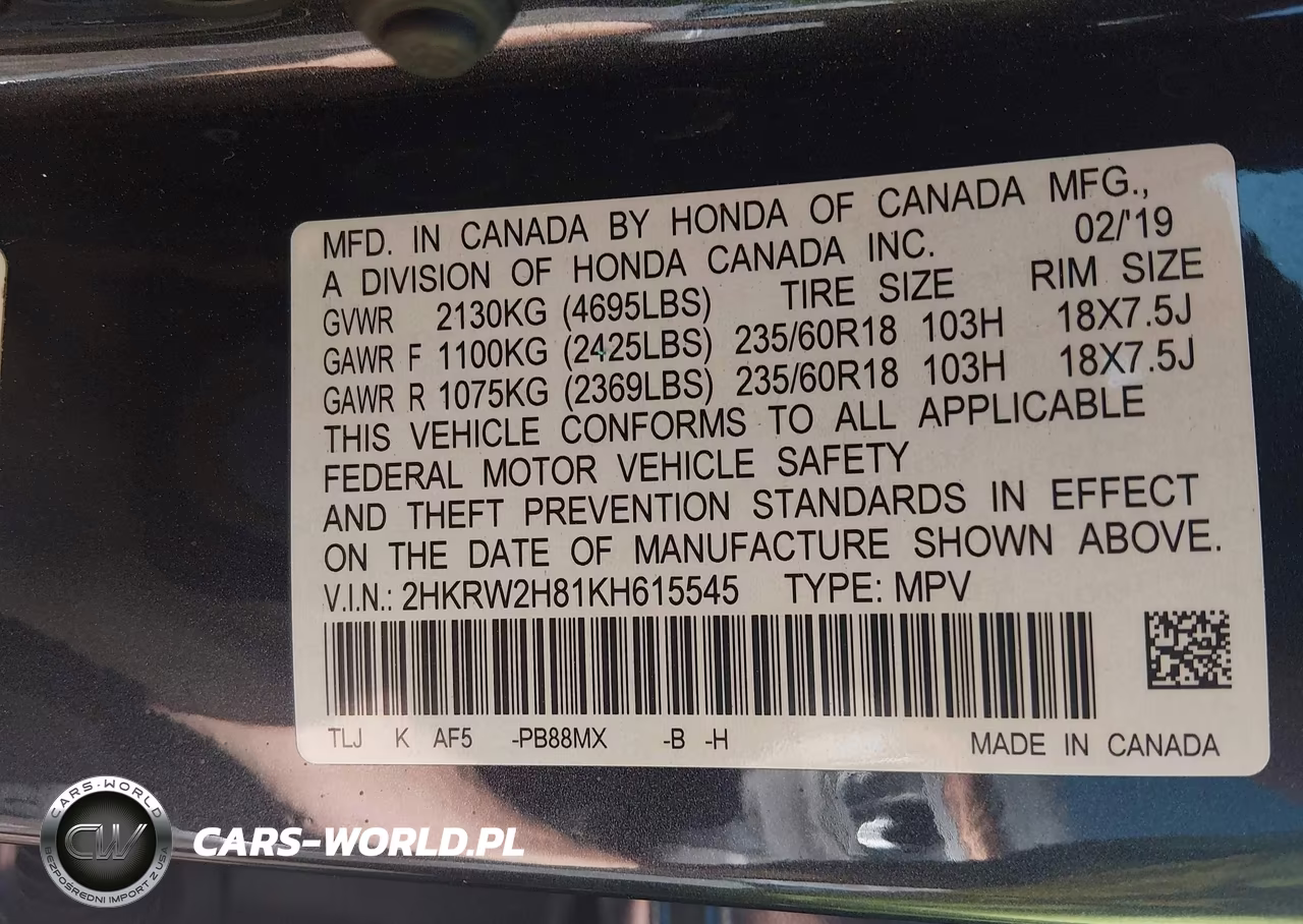 2019 Honda Cr-V Ex-L VIN:2HKRW2H81KH615545 - 9