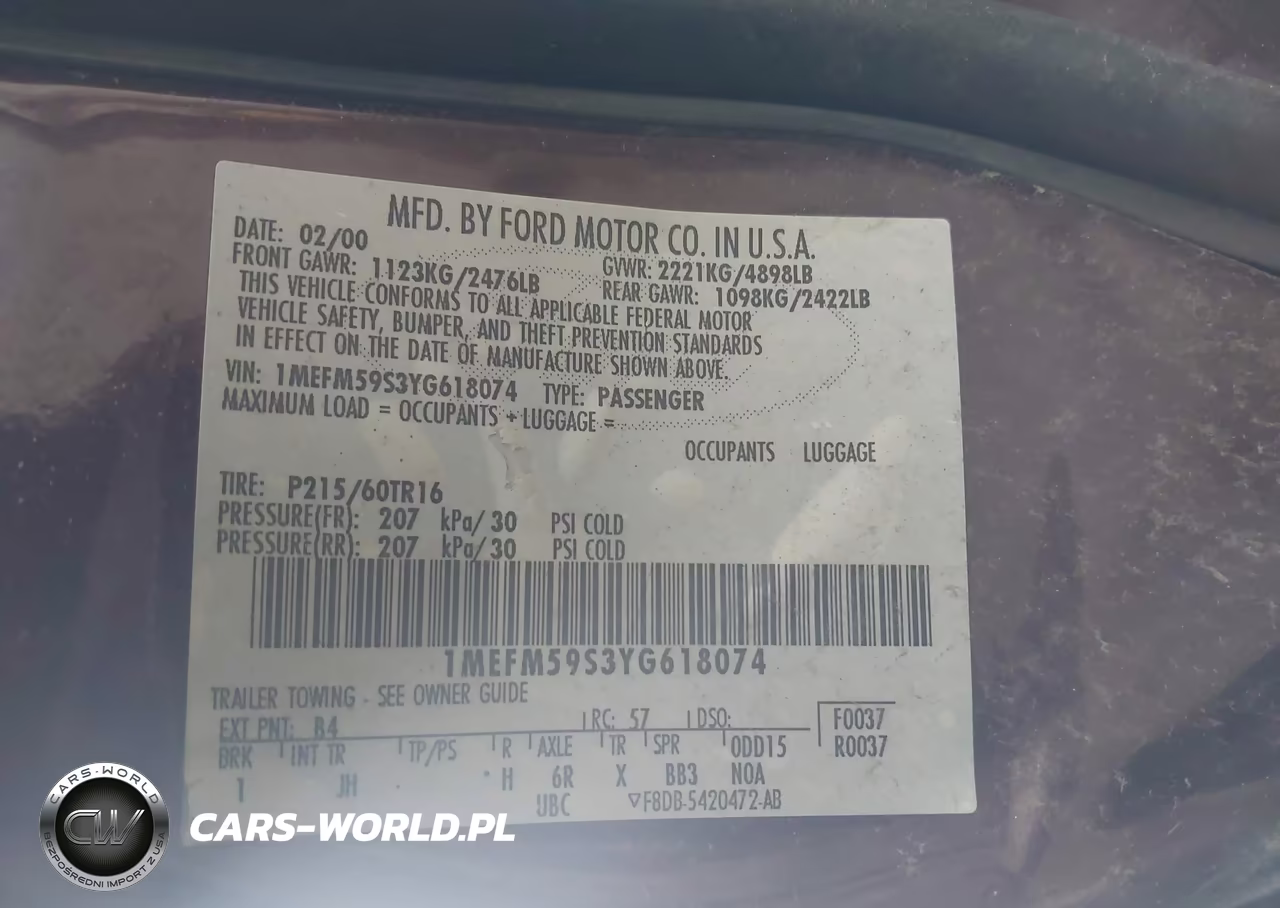 2000 Mercury Sable Ls Premium VIN:1MEFM59S3YG618074 - 9