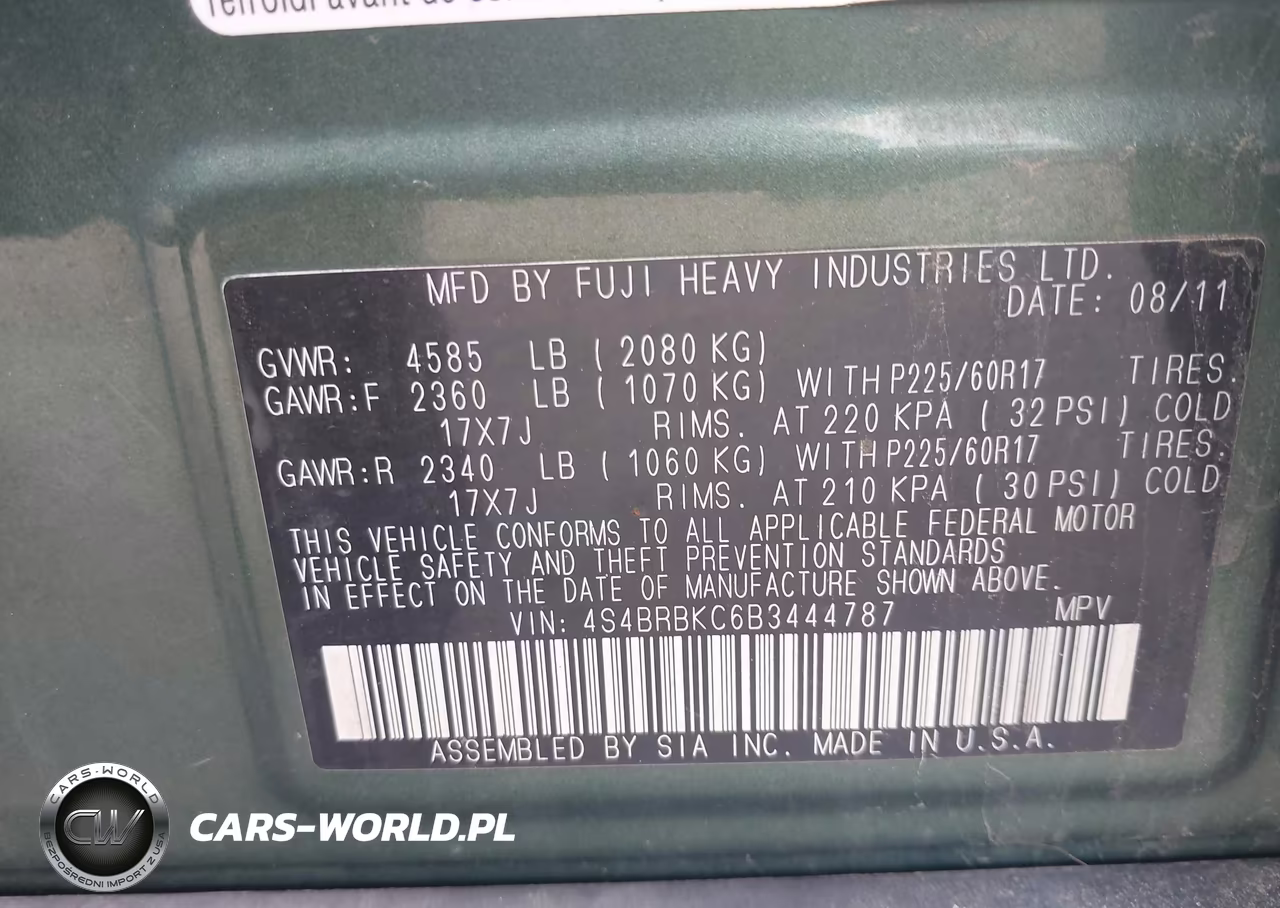 2011 Subaru Outback 2.5I Limited VIN:4S4BRBKC6B3444787 - 9