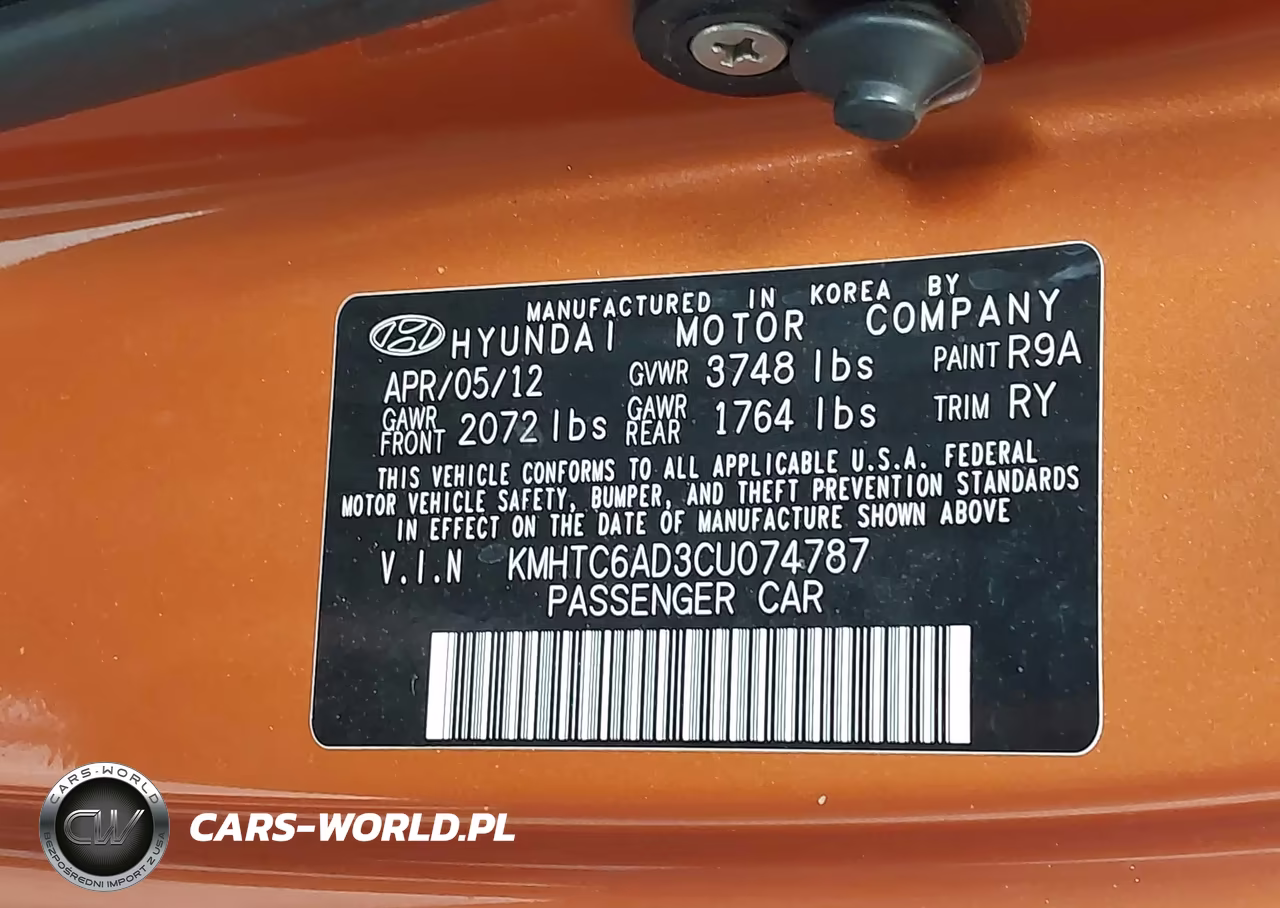 2012 Hyundai Veloster Base W-Black VIN:KMHTC6AD3CU074787 - 9