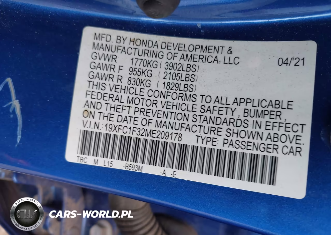 2021 Honda Civic Ex VIN:19XFC1F32ME209178 - 9