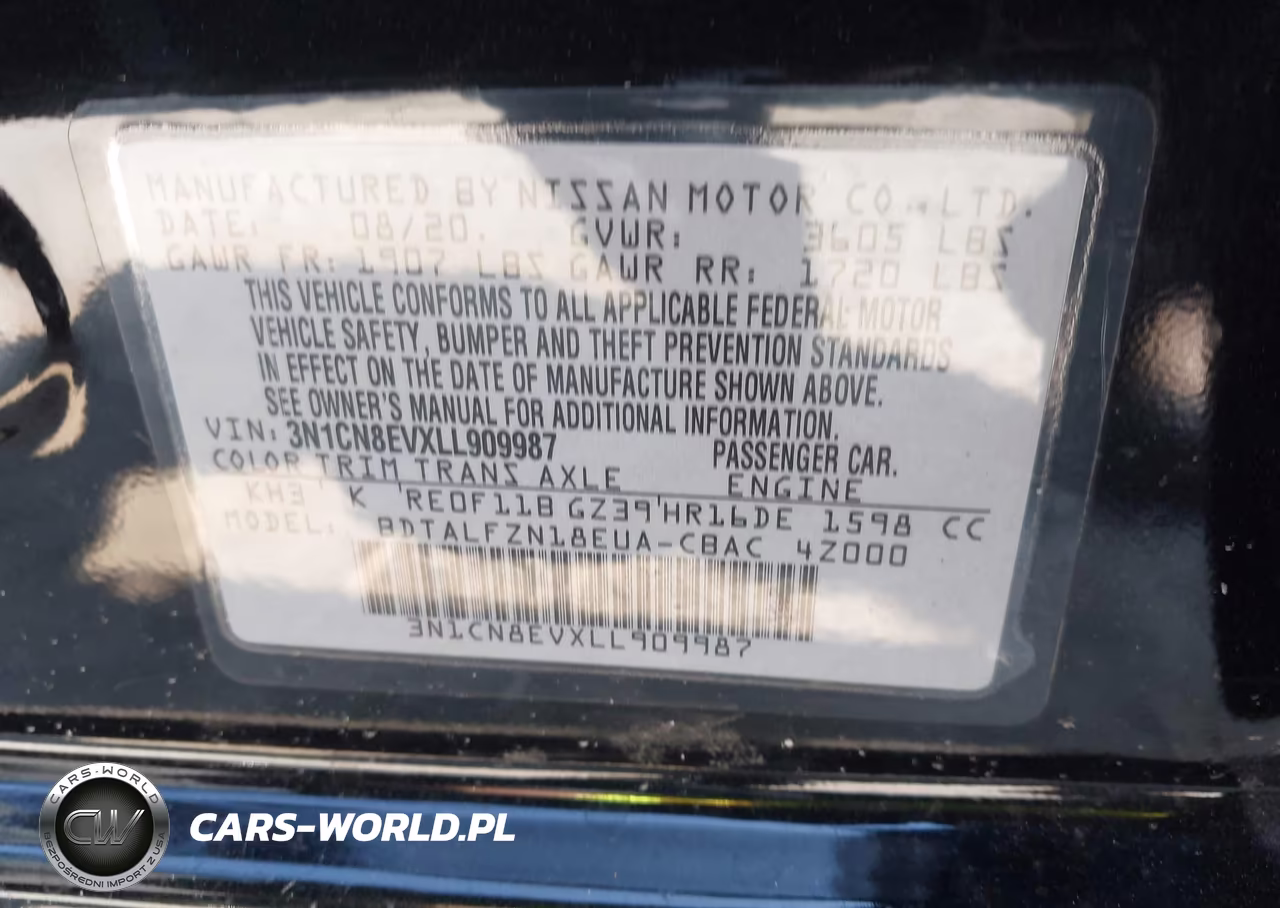 2020 Nissan Versa Sv Xtronic Cvt VIN:3N1CN8EVXLL909987 - 9