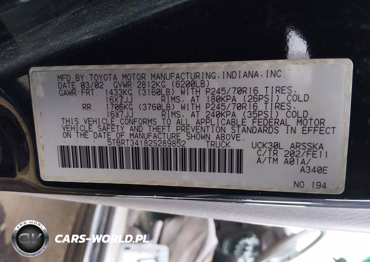 2002 Toyota Tundra Sr5 V8 VIN:5TBRT34182S289852 - 9