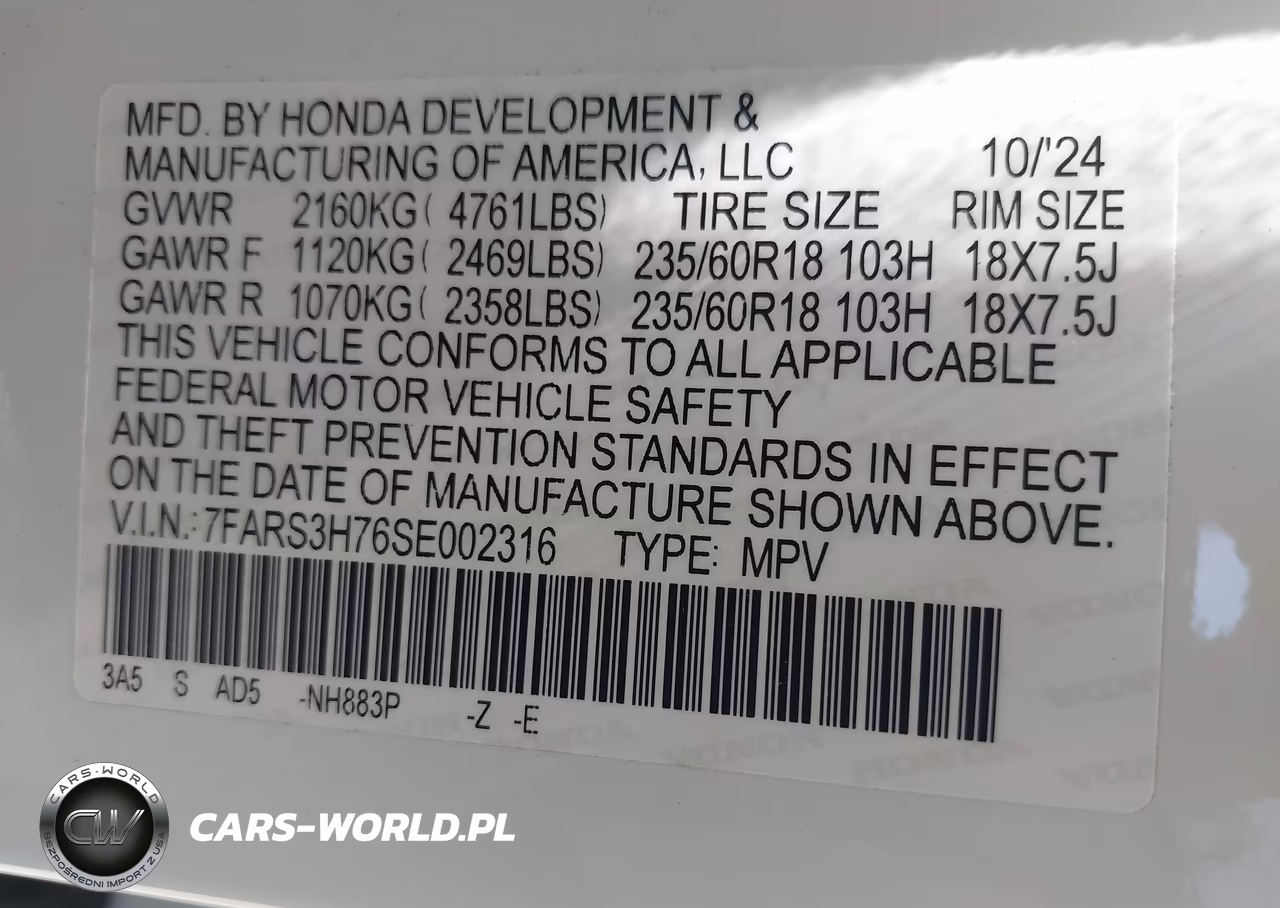 2025 Honda Cr-V Ex-L 2Wd VIN:7FARS3H76SE002316 - 9