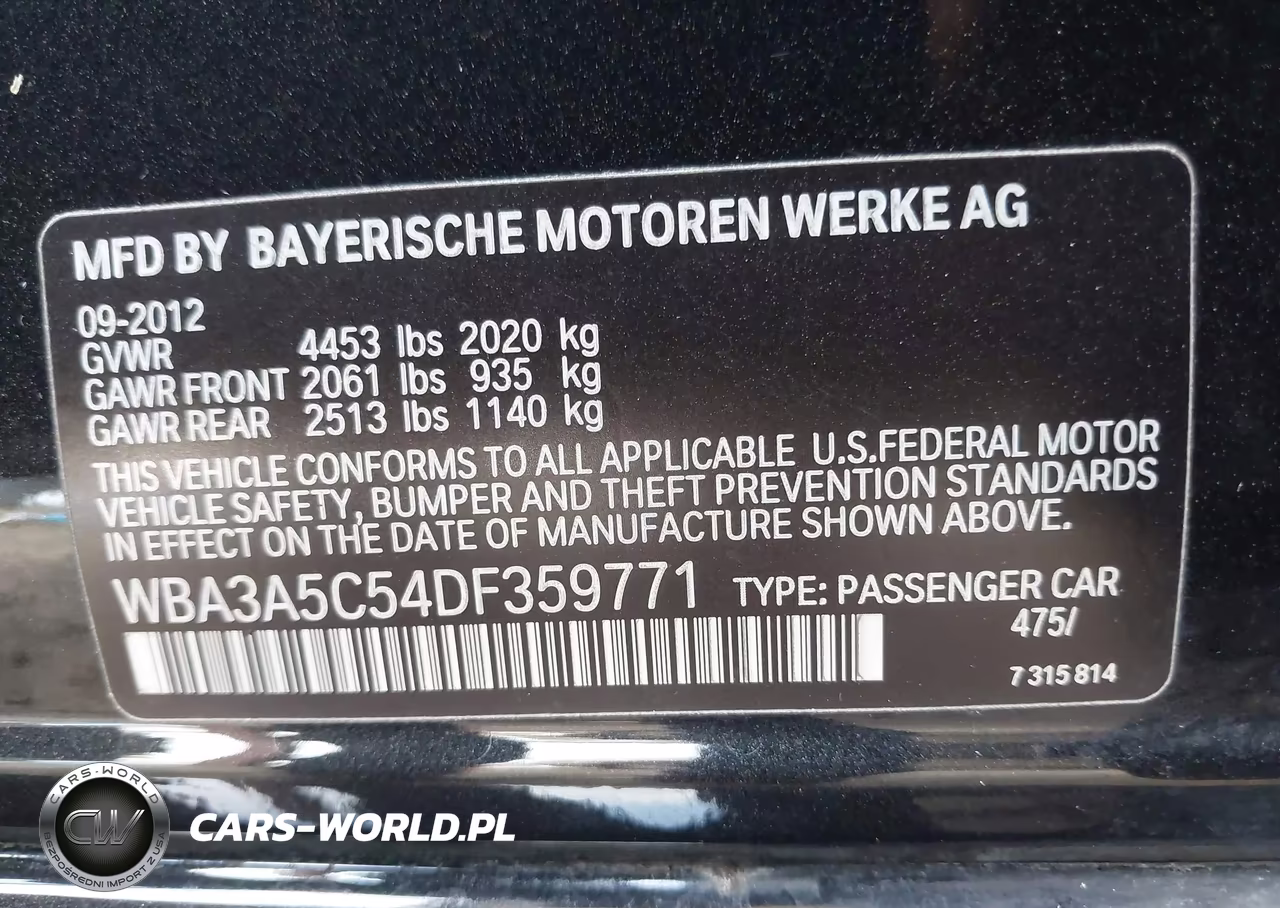 2013 BMW 328I VIN:WBA3A5C54DF359771 - 9
