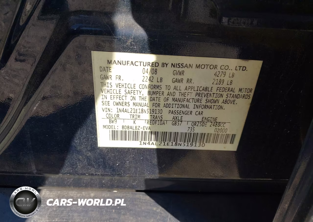 2008 Nissan Altima 2.5 S VIN:1N4AL21E18N519130 - 9