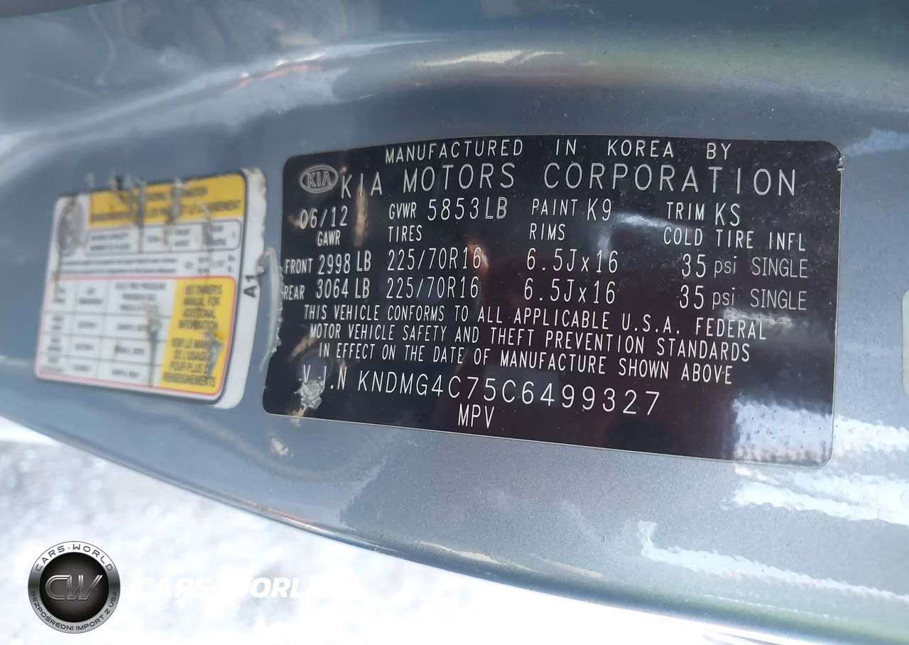 2012 Kia Sedona Lx VIN:KNDMG4C75C6499327 - 9