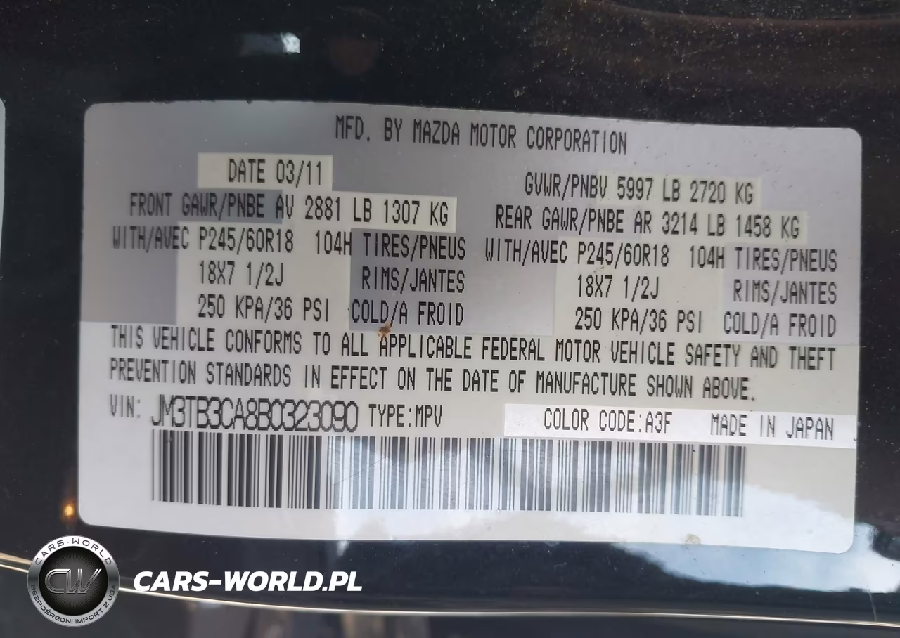 2011 Mazda Cx-9 Touring VIN:JM3TB3CA8B0323090 - 9