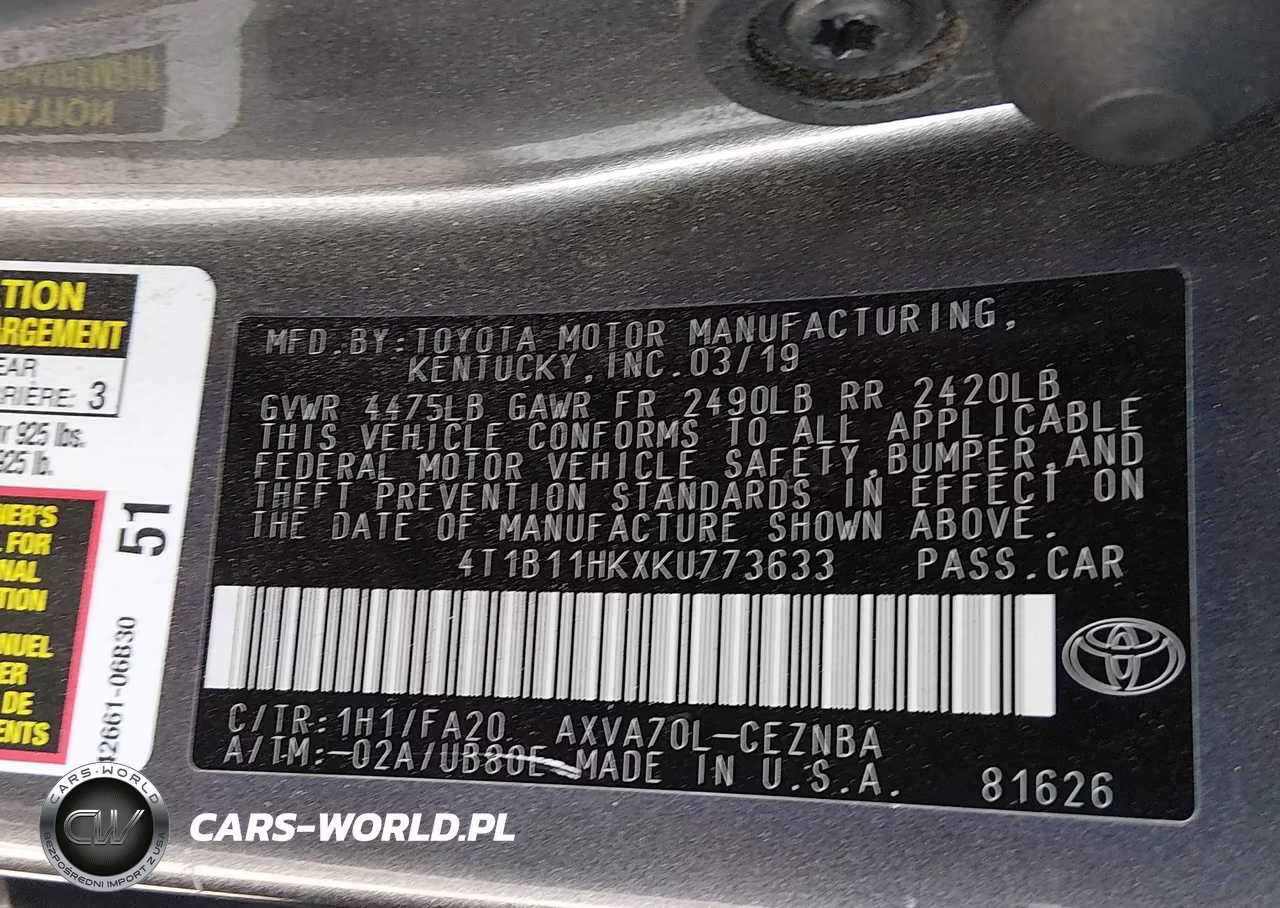2019 Toyota Camry Le VIN:4T1B11HKXKU773633 - 9