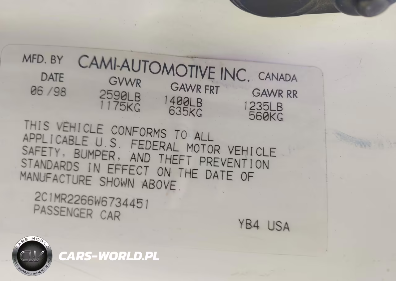 1998 Chevrolet Metro VIN:2C1MR2266W6734451 - 9