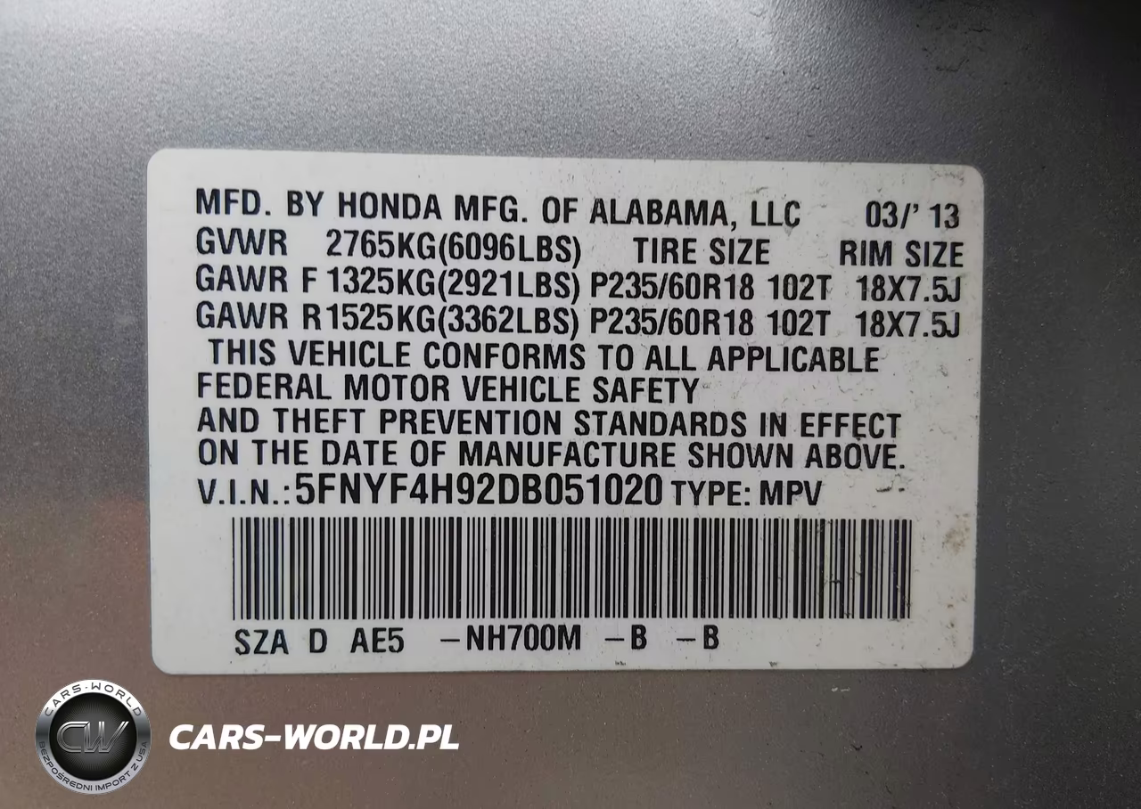 2013 Honda Pilot Touring VIN:5FNYF4H92DB051020 - 9