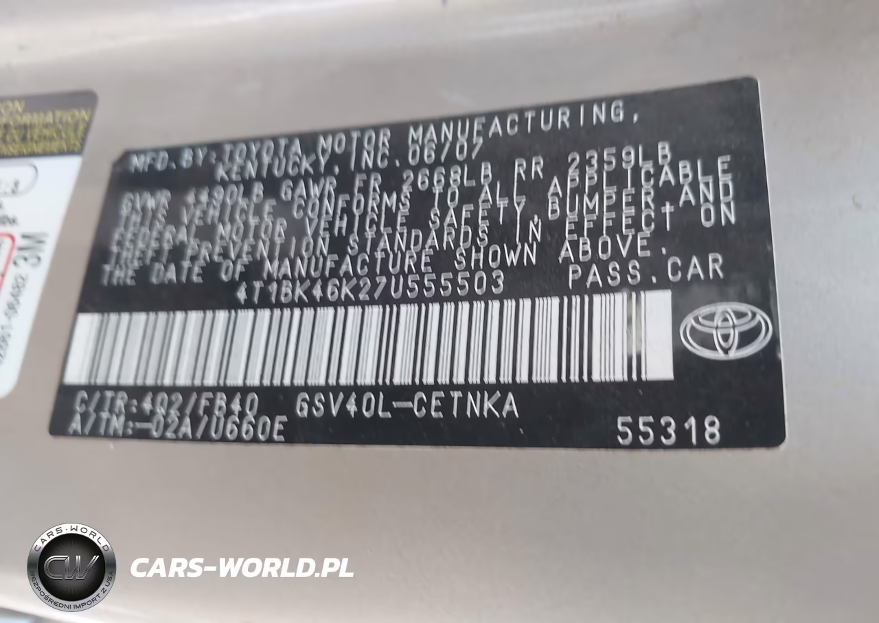 2007 Toyota Camry Le V6 VIN:4T1BK46K27U555503 - 9