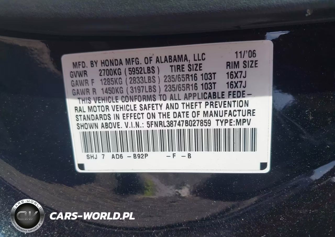 2007 Honda Odyssey Ex-L VIN:5FNRL38747B027859 - 9