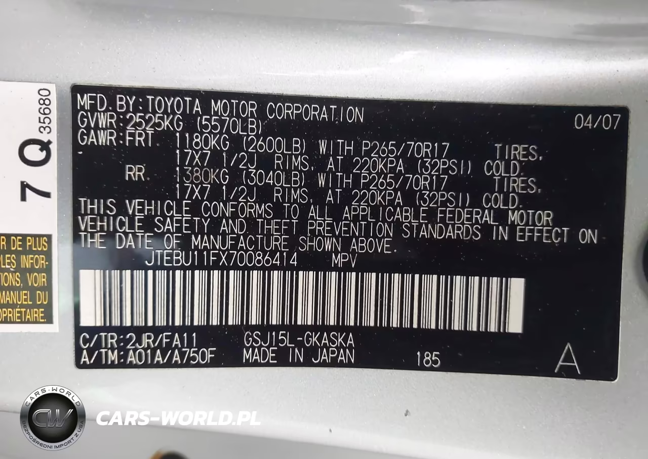 2007 Toyota Fj Cruiser VIN:JTEBU11FX70086414 - 9