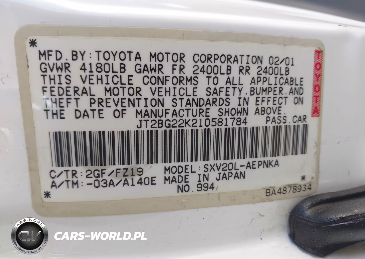 2001 Toyota Camry Le VIN:JT2BG22K210581784 - 9