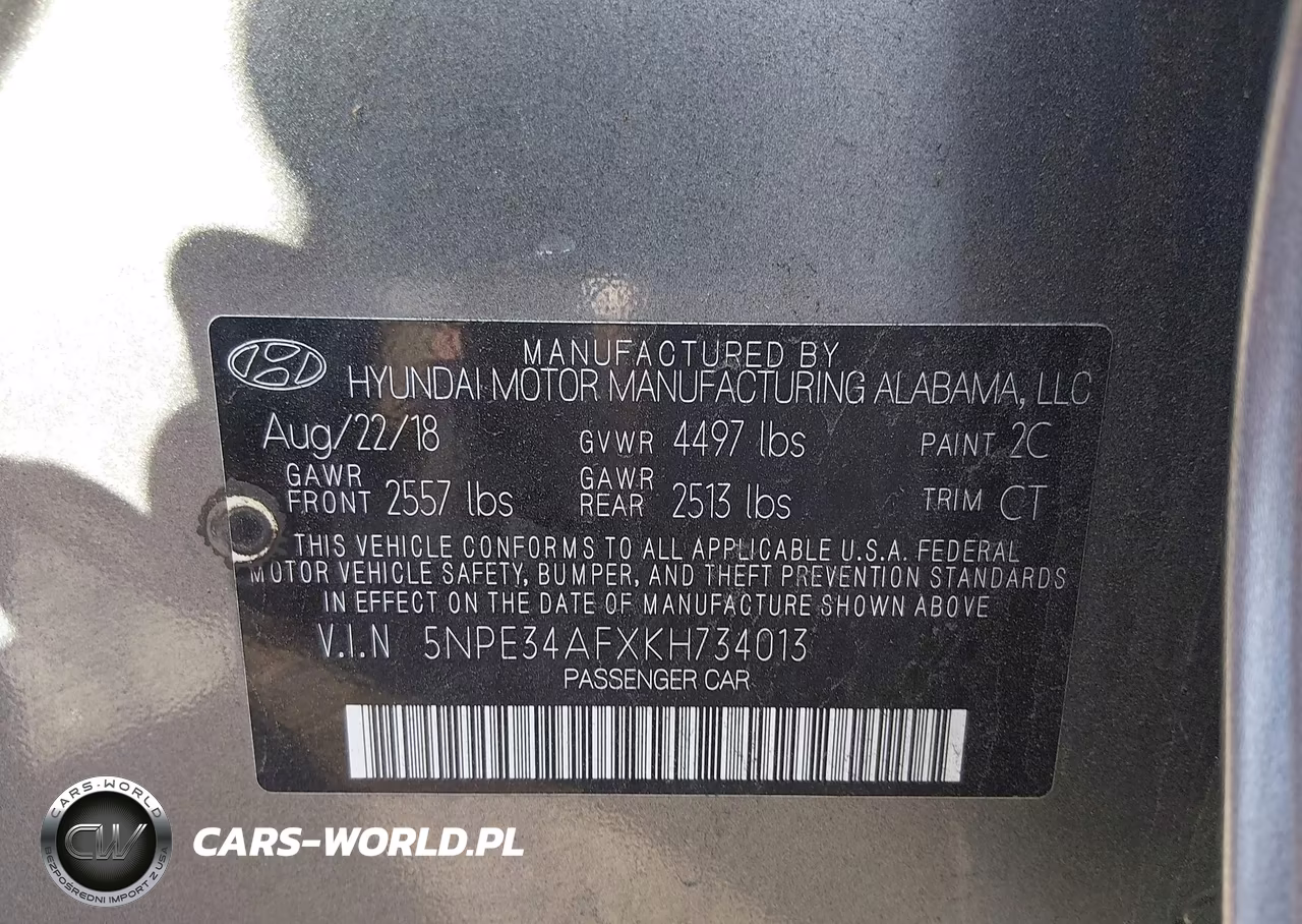 2019 Hyundai Sonata Sport VIN:5NPE34AFXKH734013 - 9