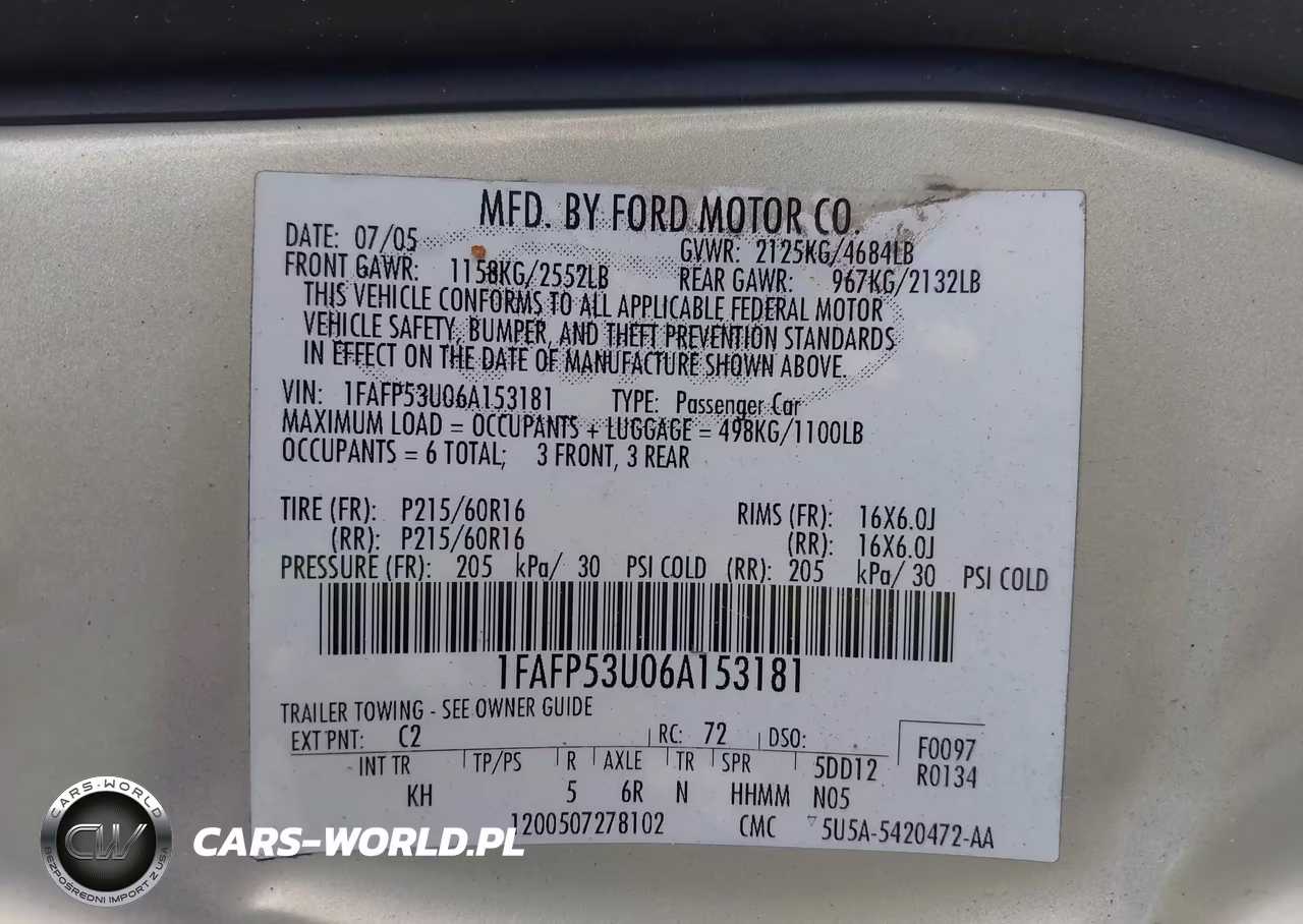2006 Ford Taurus Se VIN:1FAFP53U06A153181 - 9