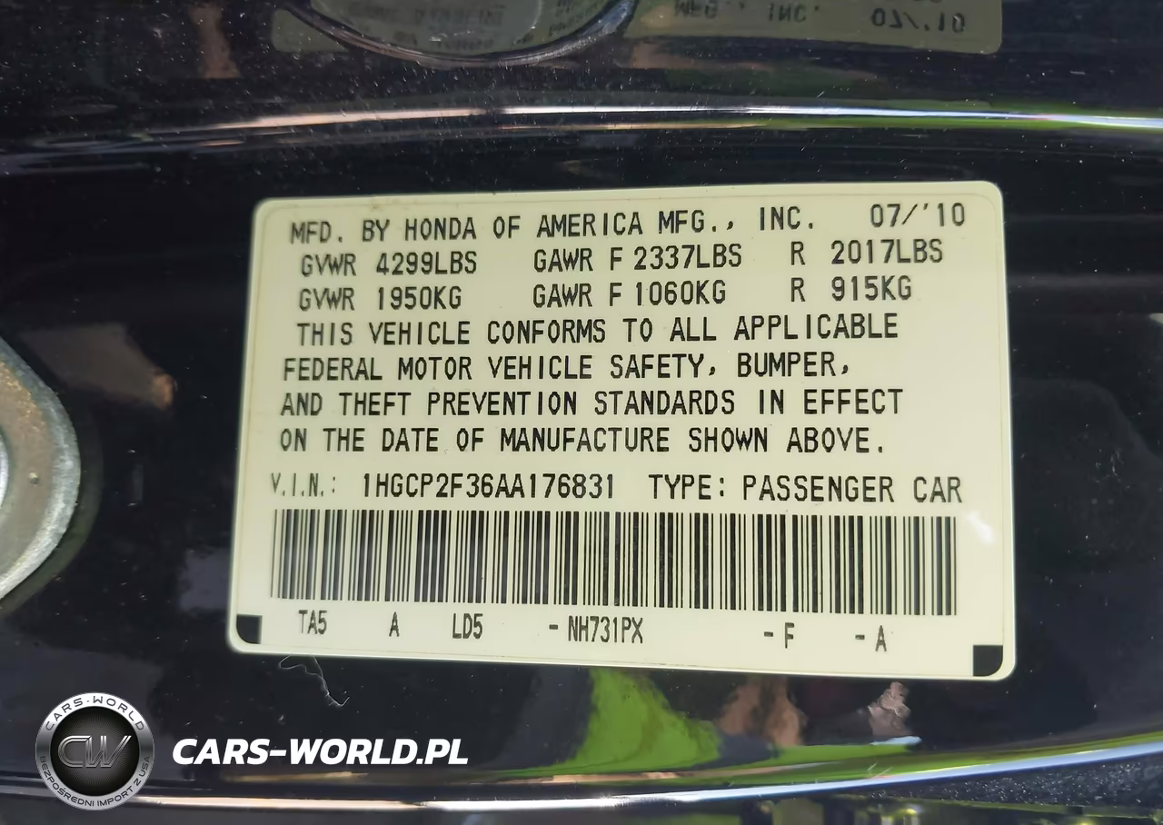 2010 Honda Accord 2.4 Lx VIN:1HGCP2F36AA176831 - 9
