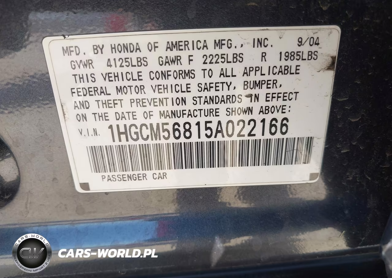 2005 Honda Accord 2.4 Ex VIN:1HGCM56815A022166 - 9