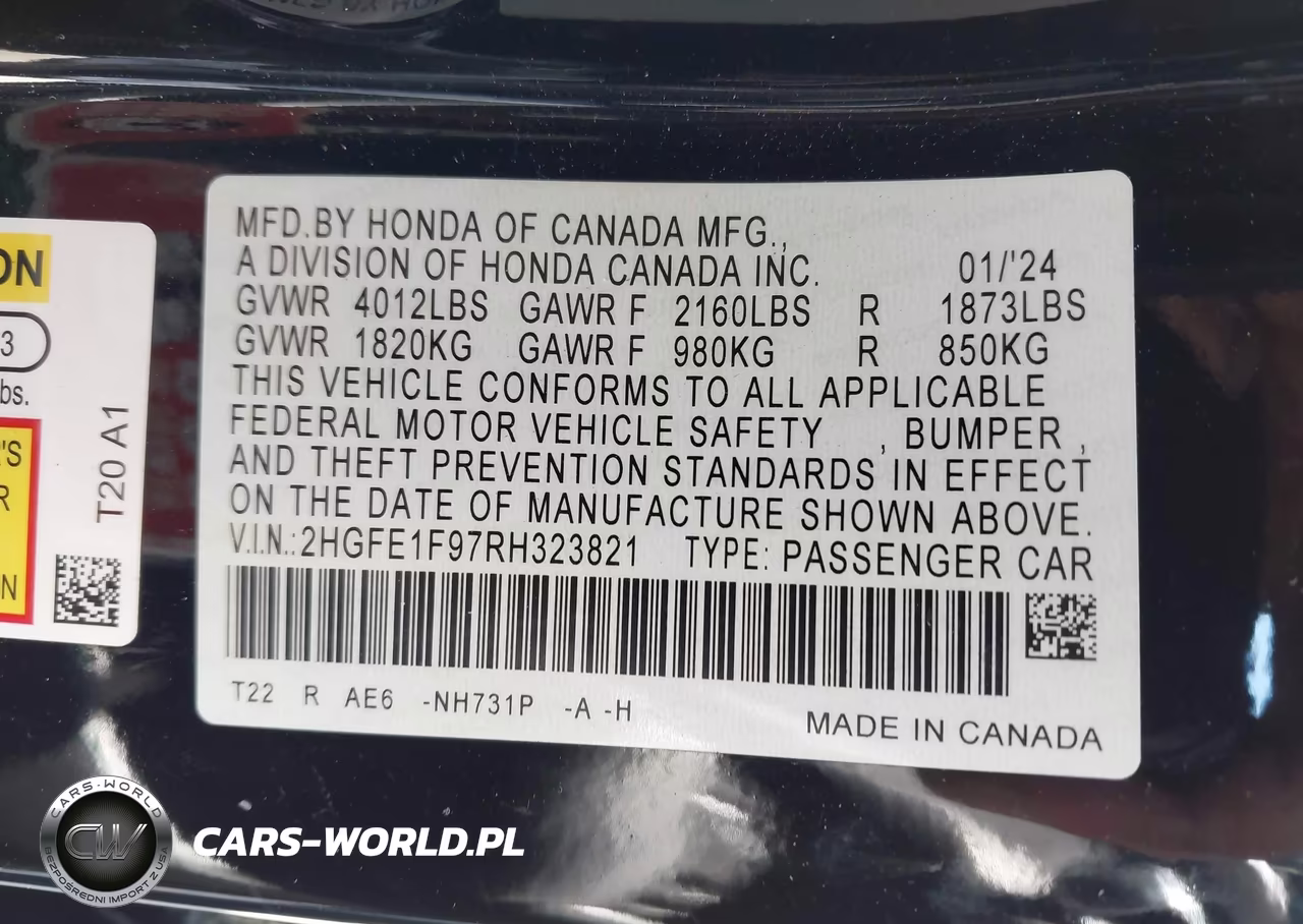 2024 Honda Civic Touring VIN:2HGFE1F97RH323821 - 9