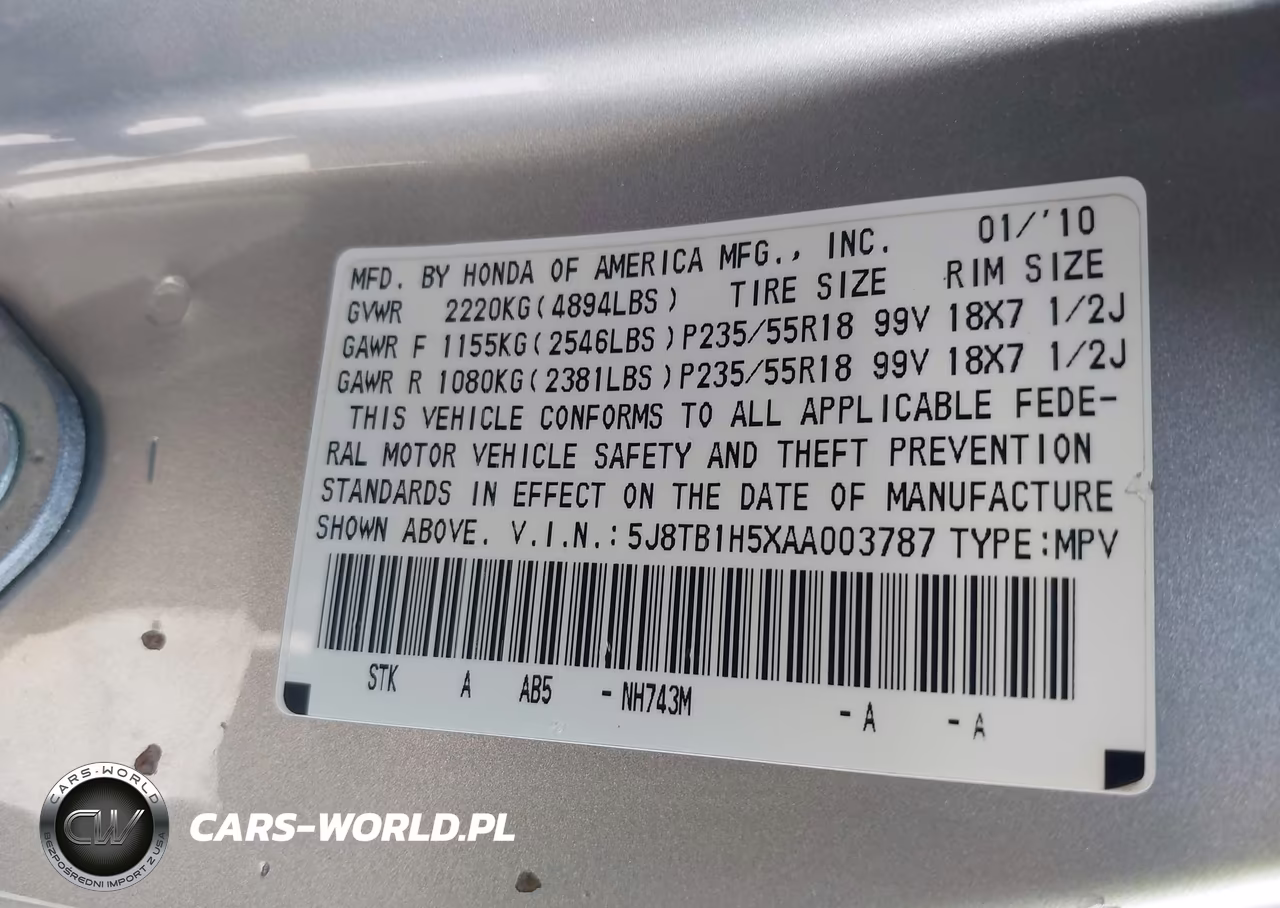 2010 Acura Rdx VIN:5J8TB1H5XAA003787 - 9