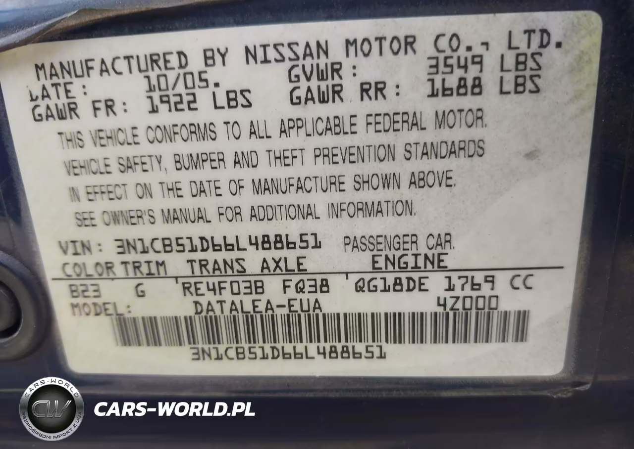 2006 Nissan Sentra 1.8S VIN:3N1CB51D66L488651 - 9