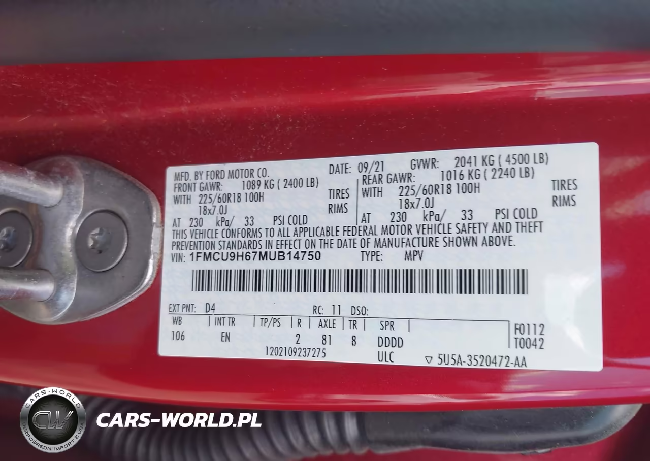 2021 Ford Escape Sel VIN:1FMCU9H67MUB14750 - 9