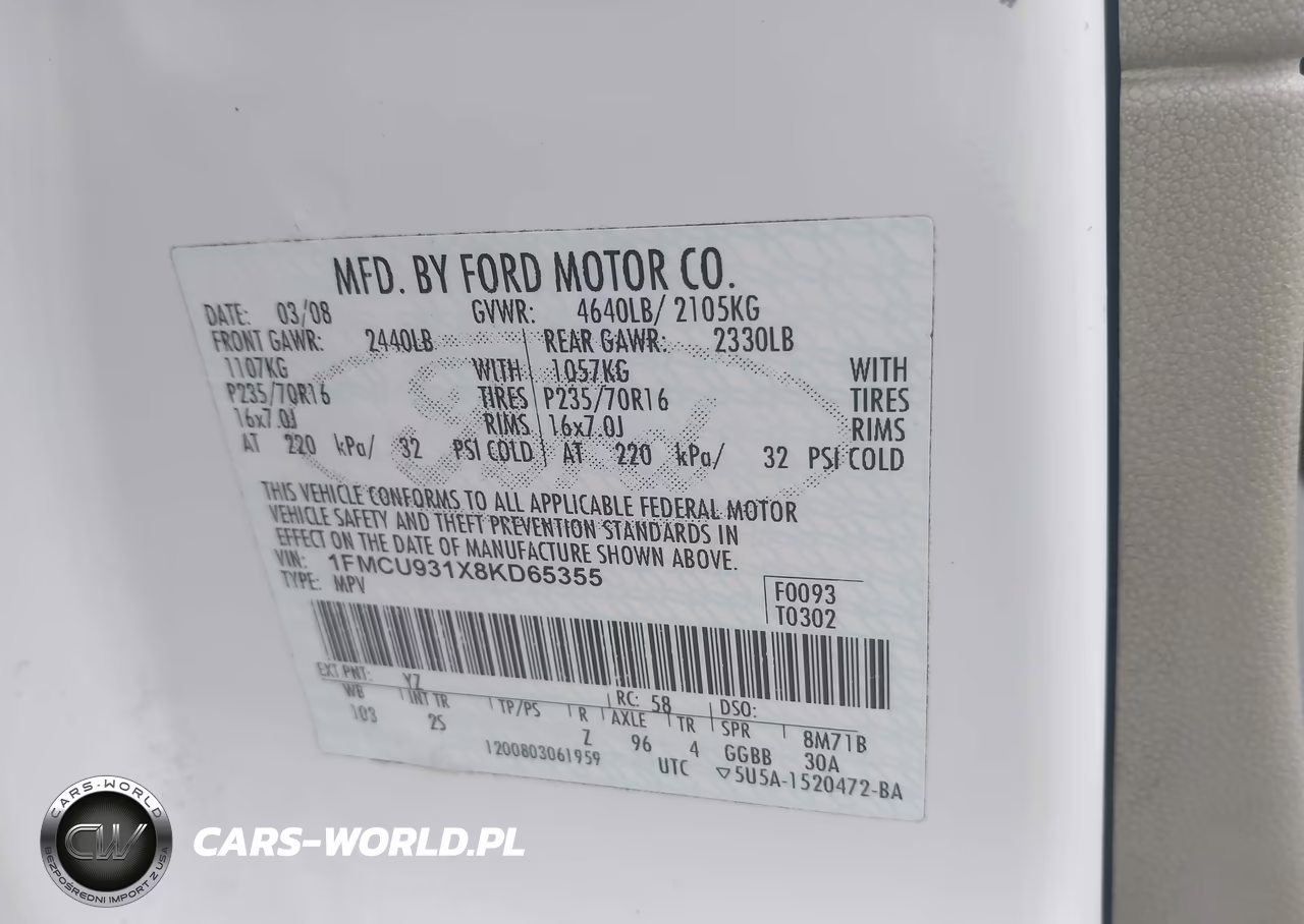 2008 Ford Escape Xlt VIN:1FMCU931X8KD65355 - 9