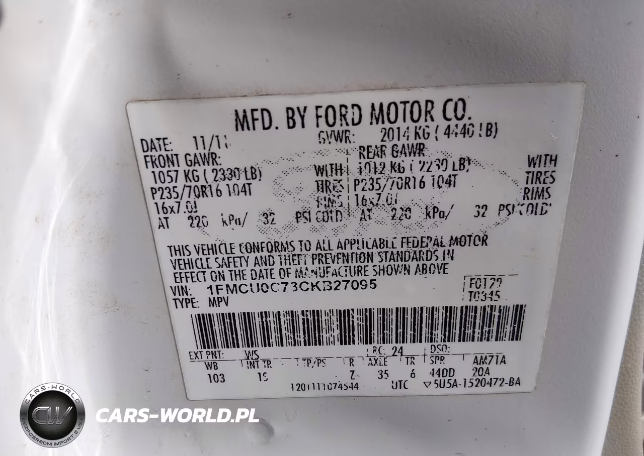 2012 Ford Escape Xls VIN:1FMCU0C73CKB27095 - 9