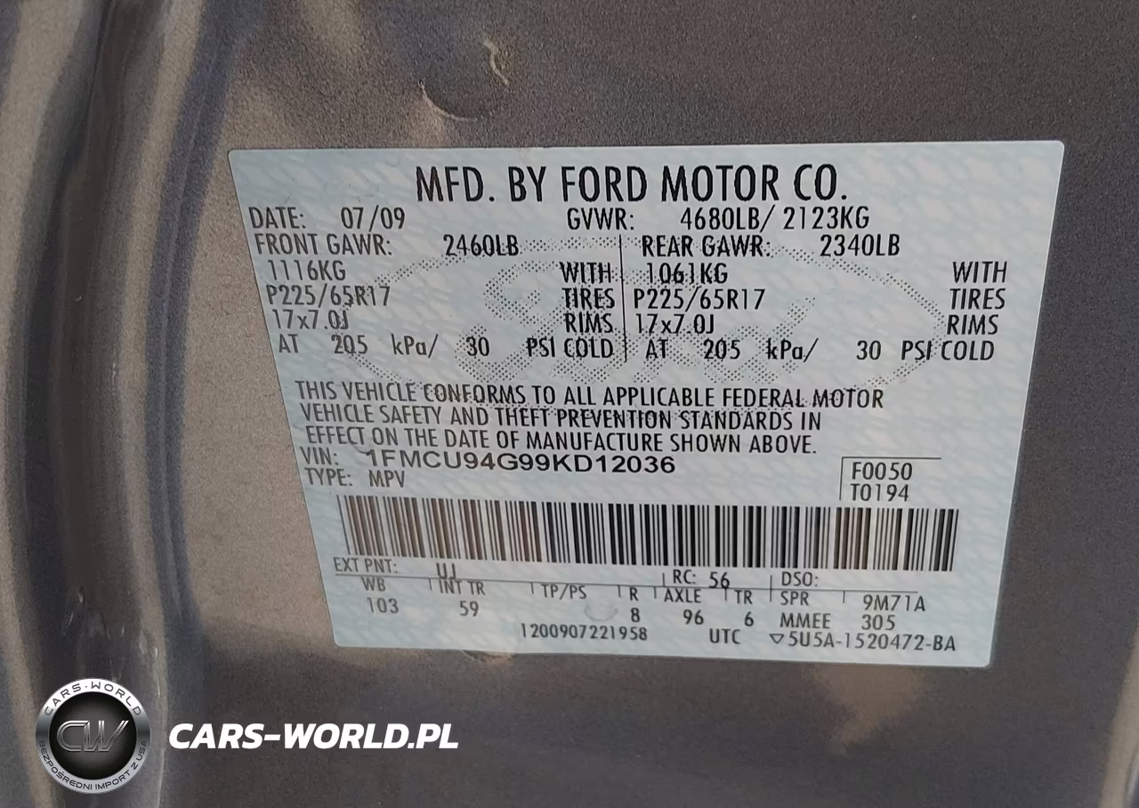 2009 Ford Escape Limited VIN:1FMCU94G99KD12036 - 9
