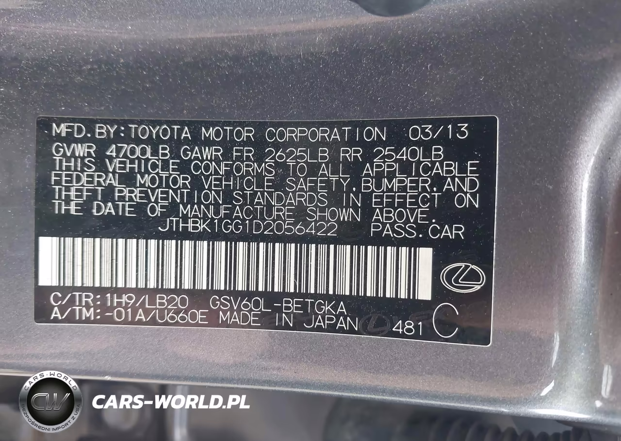 2013 Lexus Es 350 VIN:JTHBK1GG1D2056422 - 9