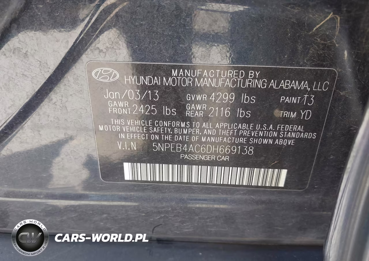 2013 Hyundai Sonata Gls VIN:5NPEB4AC6DH669138 - 9