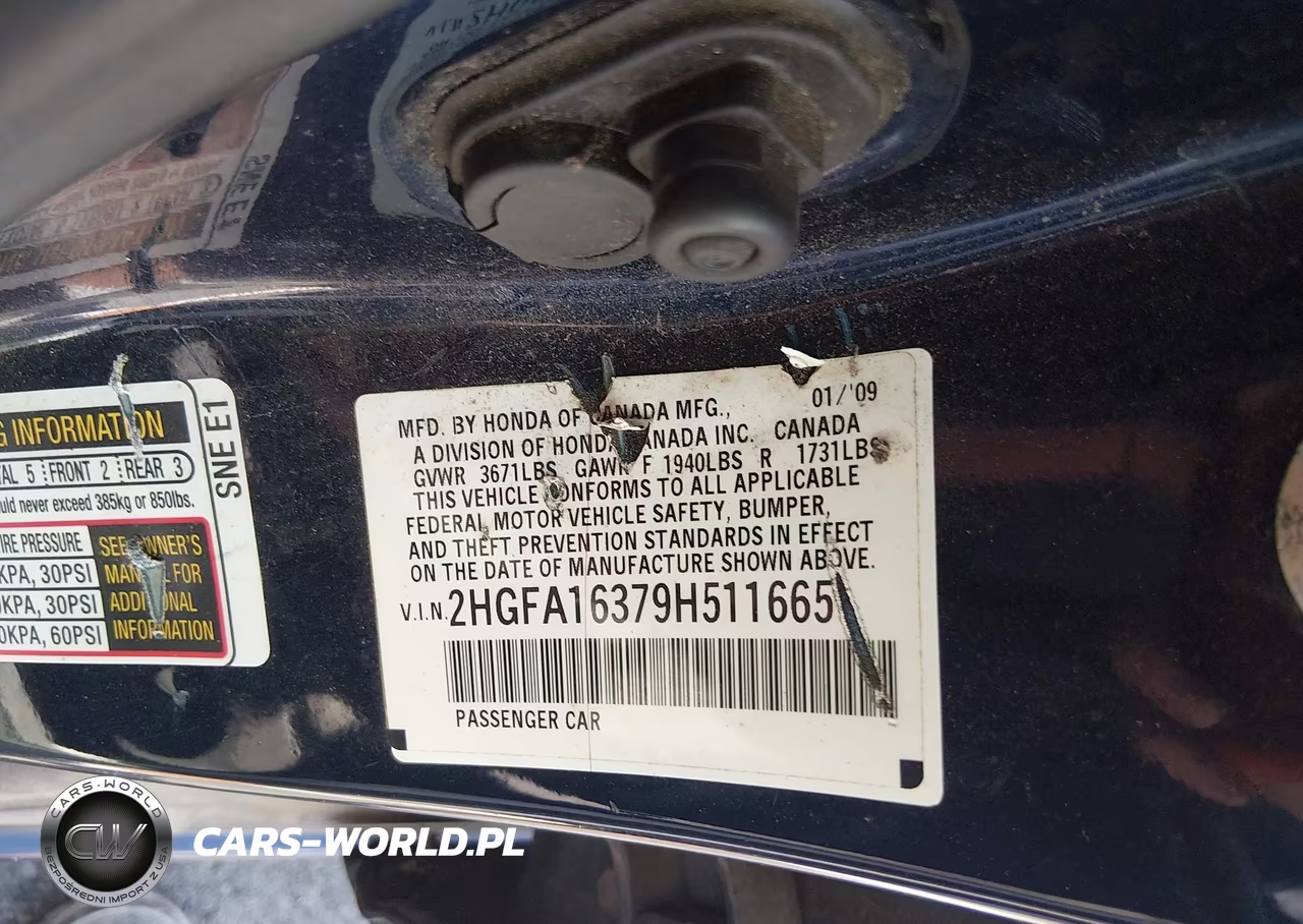 2009 Honda Civic Vp VIN:2HGFA16379H511665 - 9