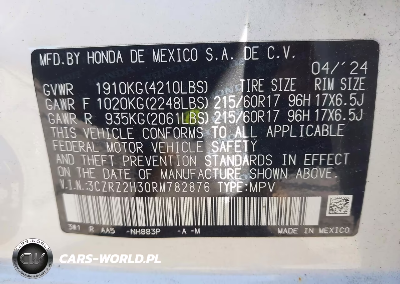 2024 Honda Hr-V Awd Lx VIN:3CZRZ2H30RM782876 - 9