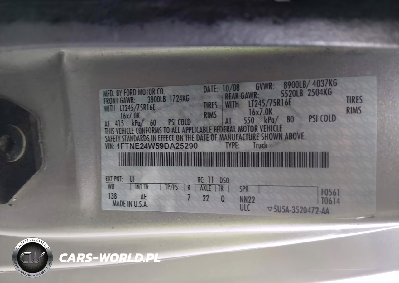 2009 Ford Econoline E250 Van VIN:1FTNE24W59DA25290 - 9