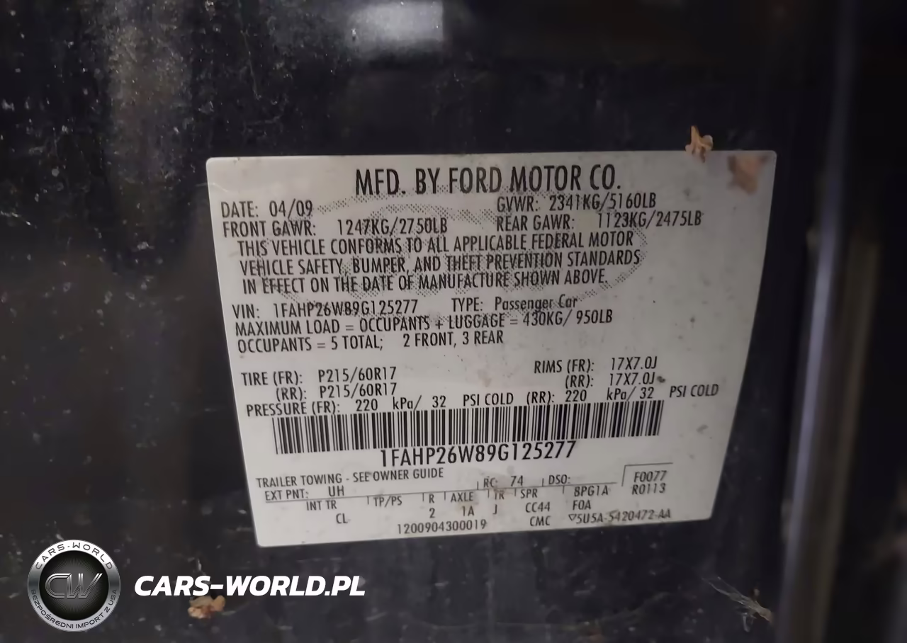 2009 Ford Taurus Se VIN:1FAHP26W89G125277 - 9